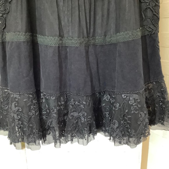 basil & maude black corduroy lace embroidered skirt size 8 - Picture 7 of 11
